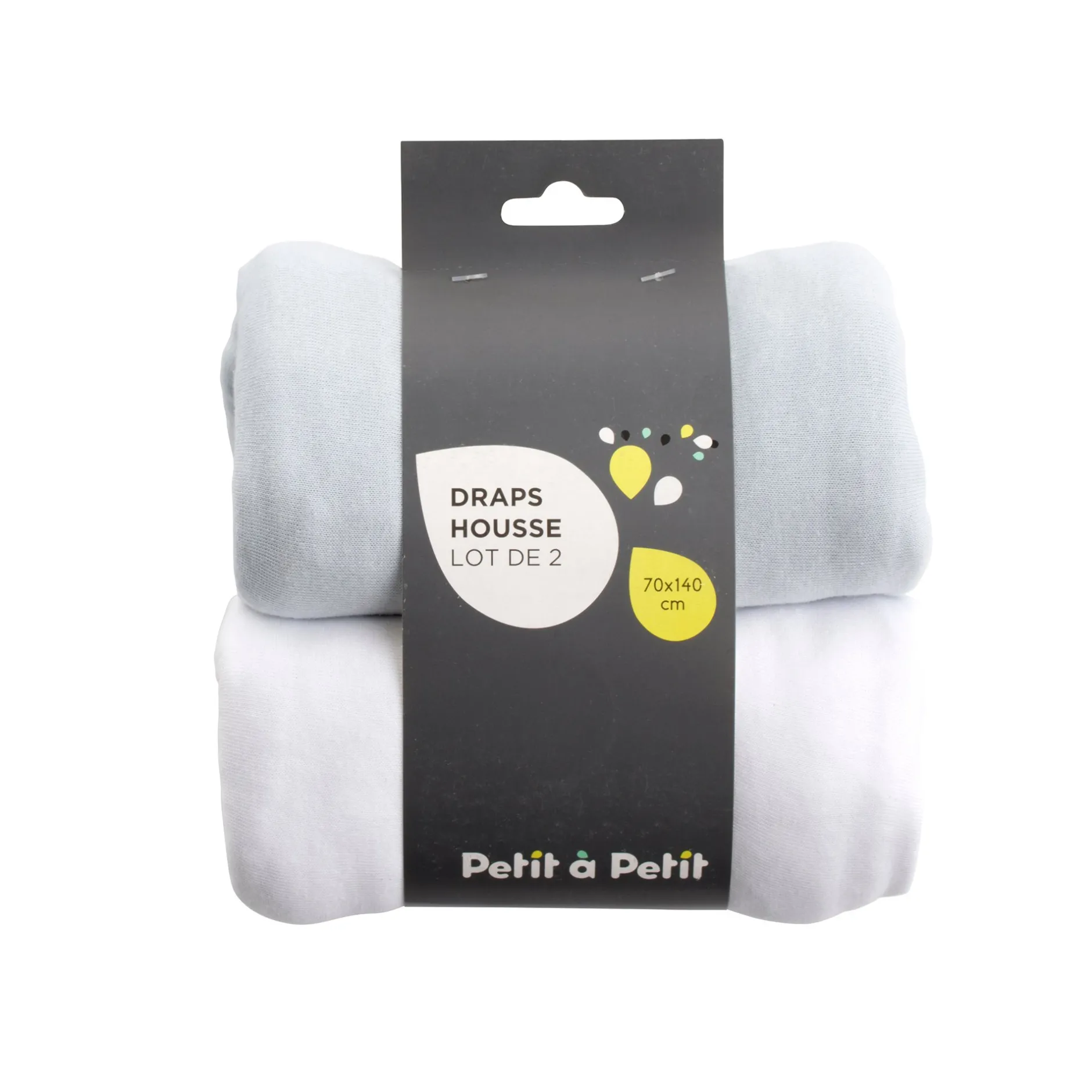 Draps Housses*Petit à petit Lot de deux draps housses 70 x 140 cm de Blanc/Bleu