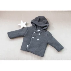 Vestes, Manteaux, Pilotes|Collection Tricot*P'tit bisou Manteau à capuche de Réglisse