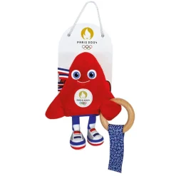 Hochets*Doudou et Compagnie Mascotte Officielle JO 2024 Hochet avec anneau en bois de Rouge