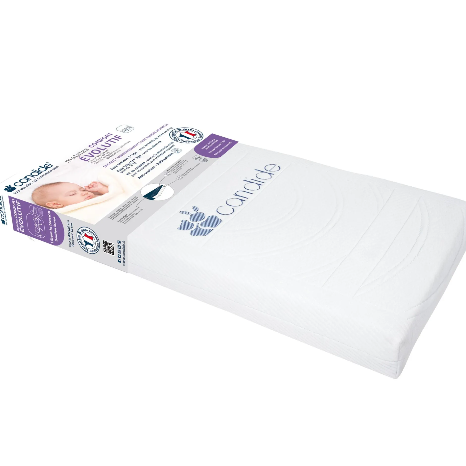 Matelas*Candide Matelas confort évolutif 60 x 120 cm de Blanc