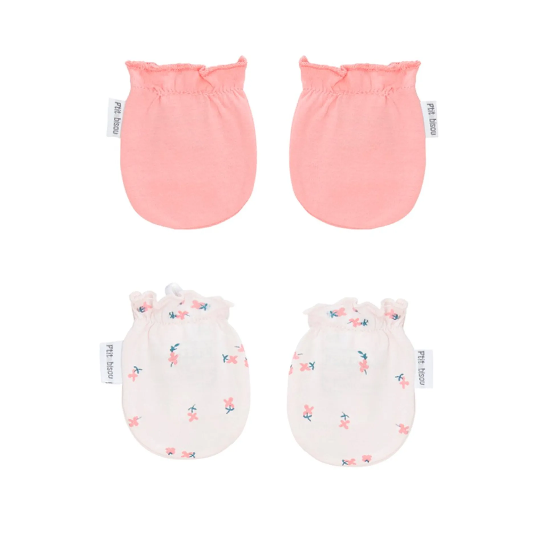 Bonnets, Moufles, Chaussons|Vêtements Naissance*P'tit bisou Mes Essentiels Lot 2 Moufles de Rose