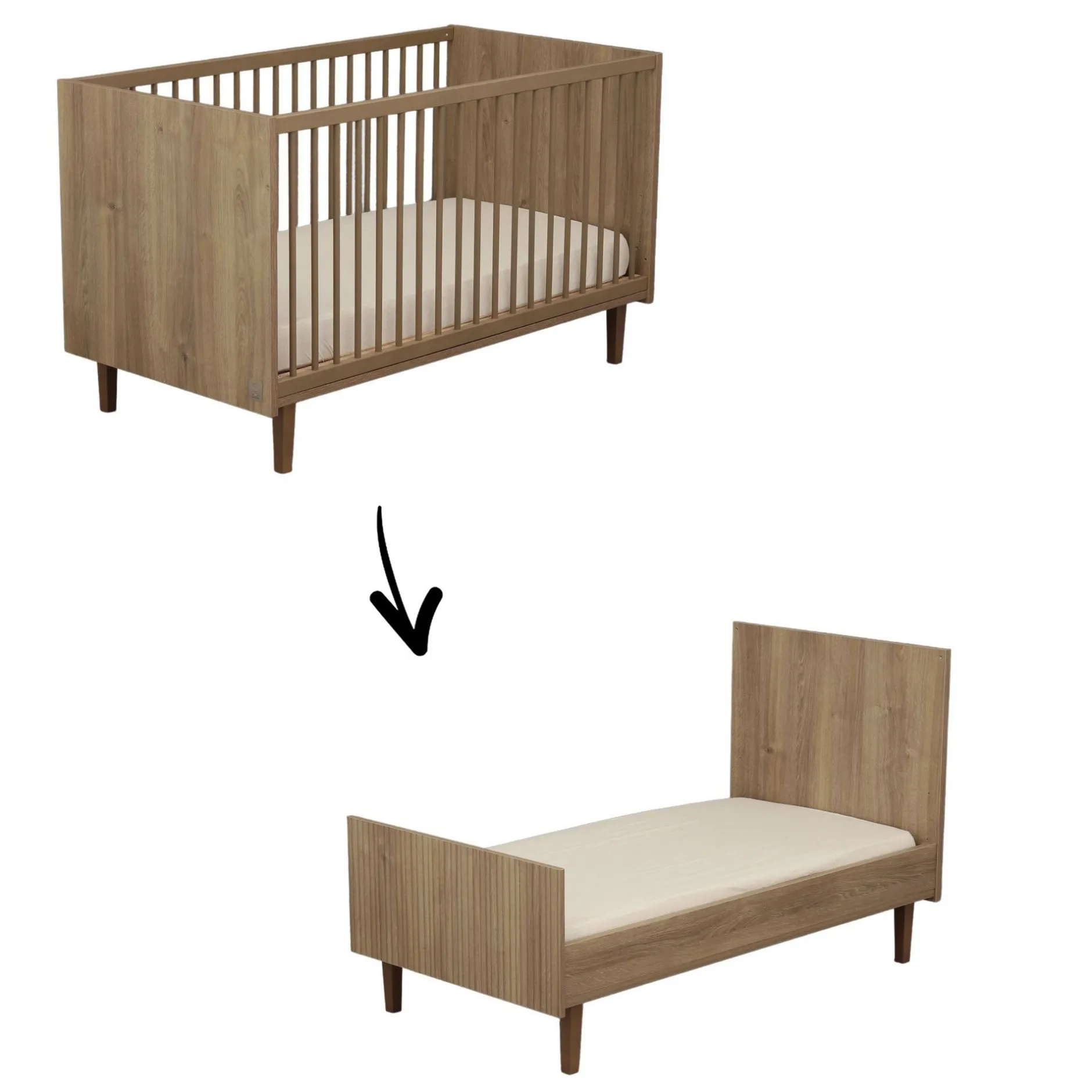 Lits 70X140 Évolutifs*Sauthon Baby's Sweet Home Mokka Lit évolutif Little big bed 70 x 140 cm de Chêne / Mokka