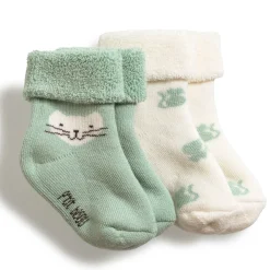 Chaussettes, Chaussons|Chaussettes, Collants, Chaussons*P'tit bisou Mon chaton Lot 2 Paires Chaussettes de Vert Sauge