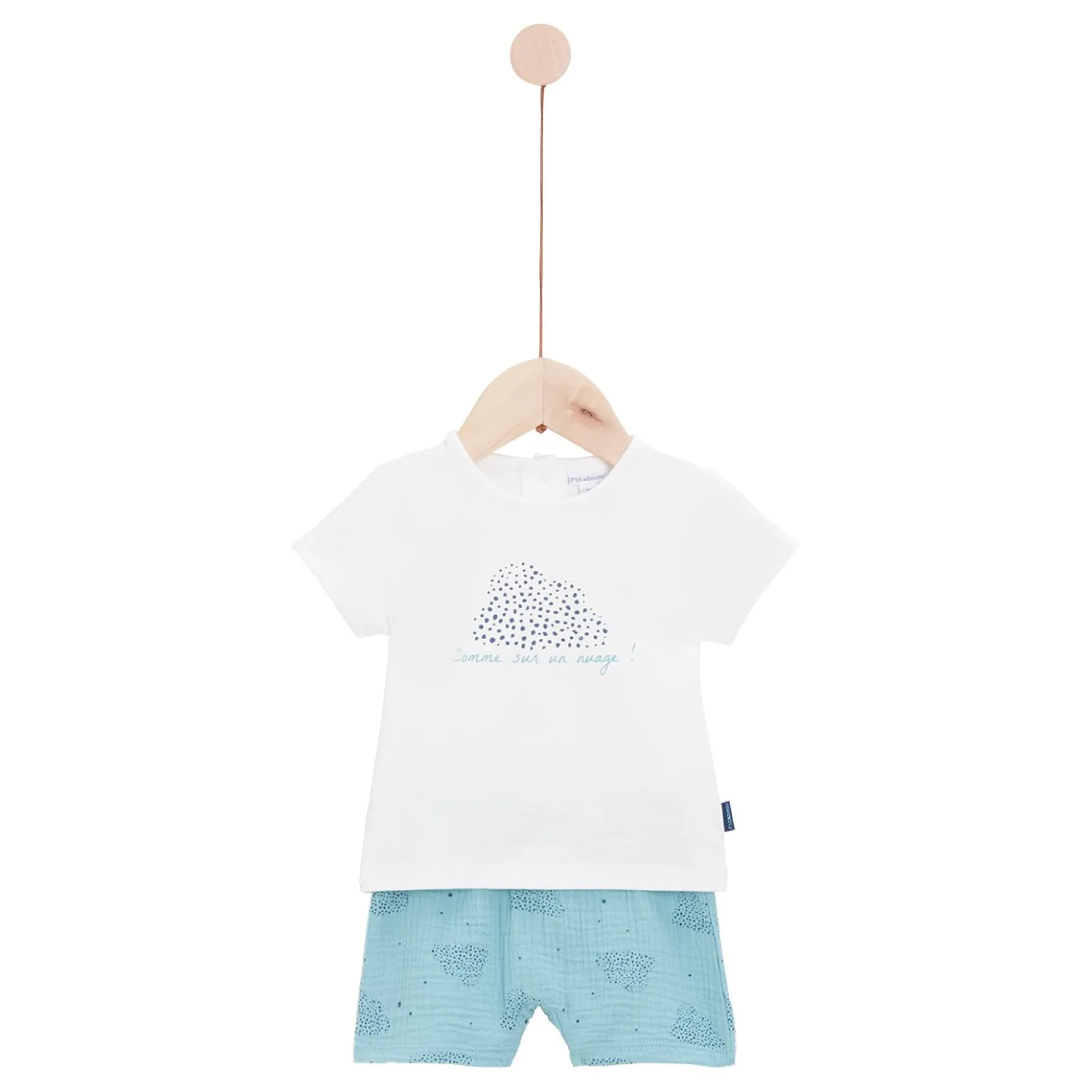 Pantalons, Shorts|T-Shirts, Polos, Chemises*P'tit bisou Mon Petit Nuage Ensemble 2 pièces 1 mois de Nuage bleu