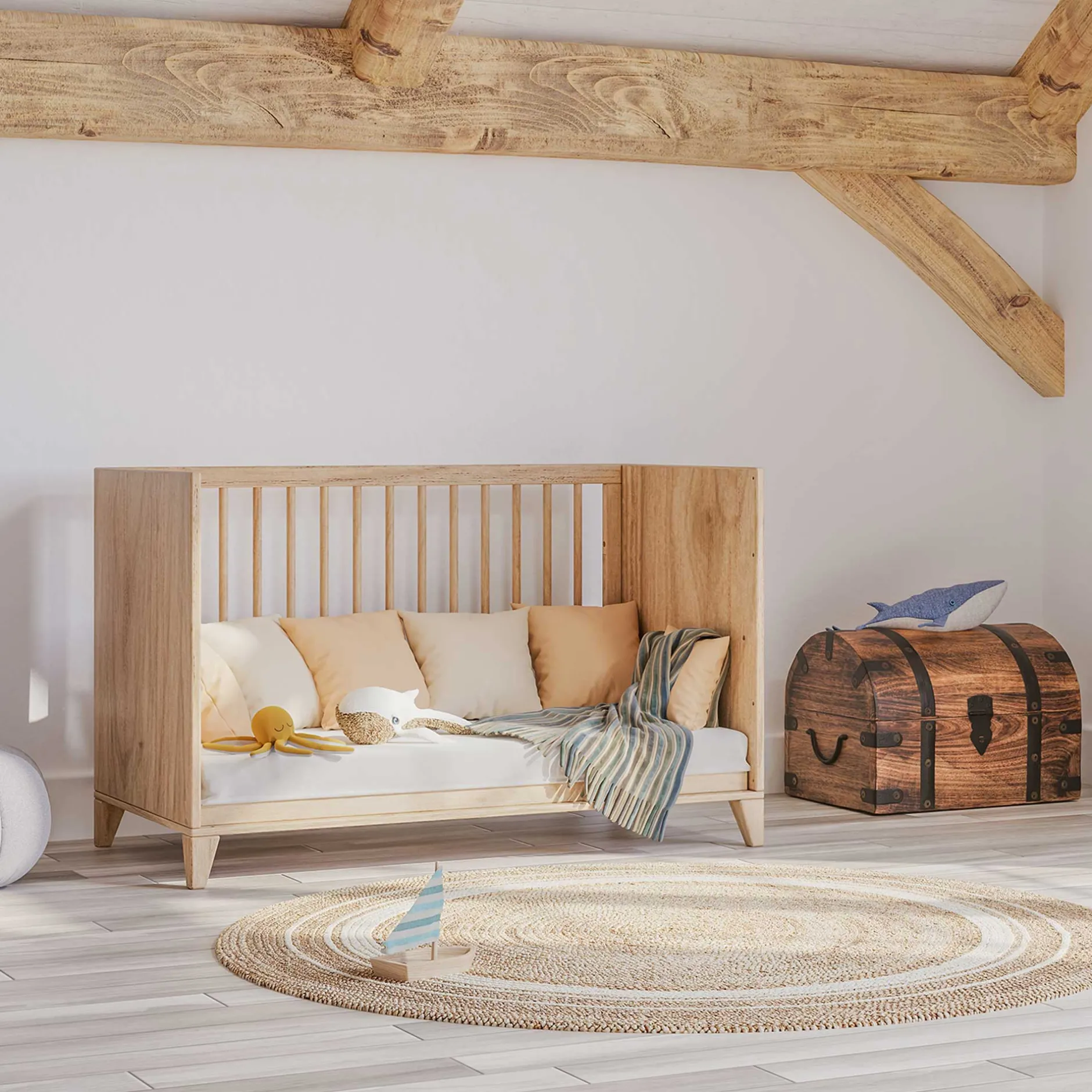 Lits 60X120 Évolutifs*Théo Naia Lit évolutif 60 x 120 cm de Bois Naturel