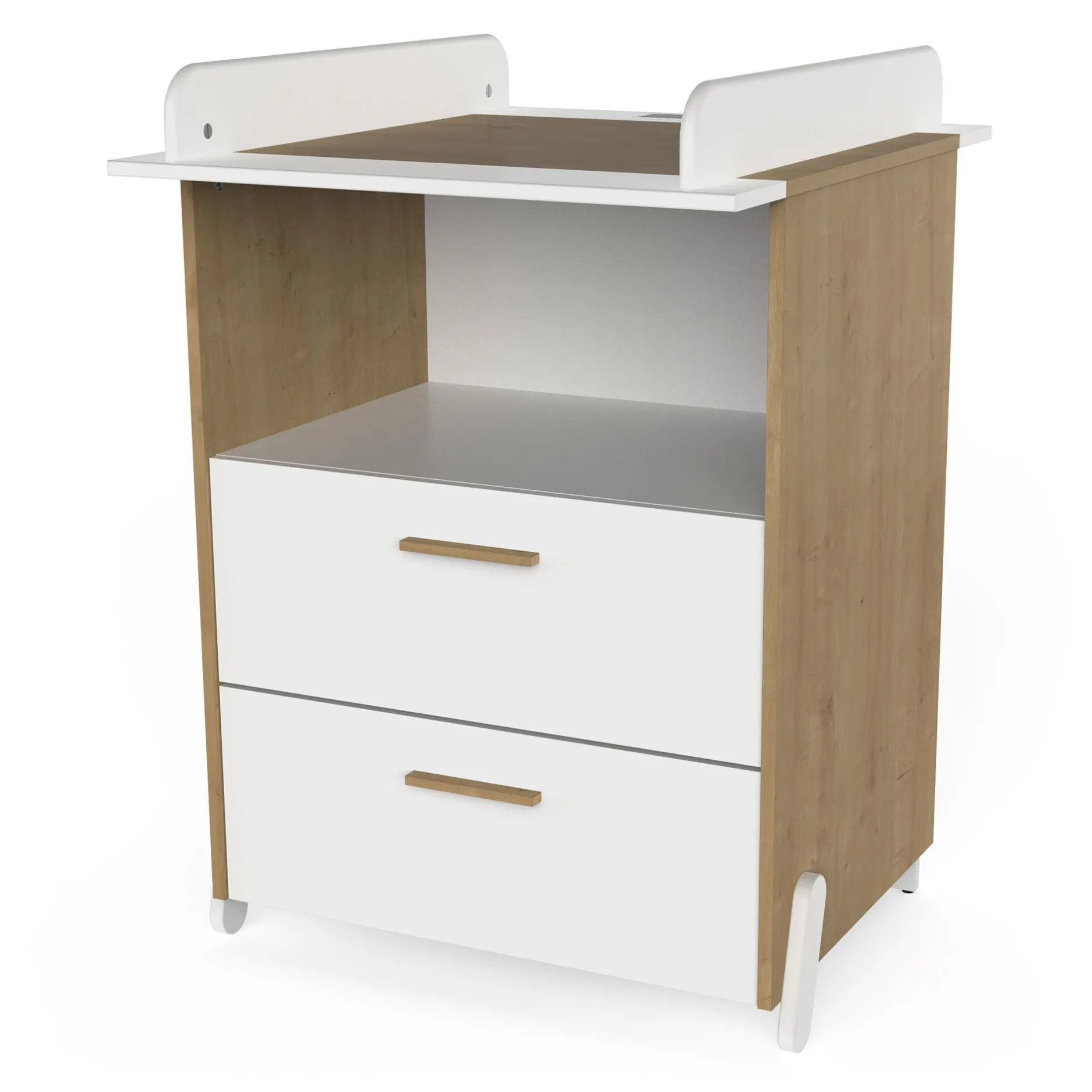 Commodes*CBA Meubles Naili Commode à langer 2 tiroirs de Chêne hamilton / blanc