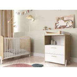 Commodes*CBA Meubles Naili Commode à langer 2 tiroirs de Chêne hamilton / blanc