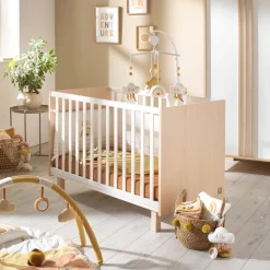 Lits 60X120 Non Évolutifs*Sauthon Baby's Sweet Home Nature Lit Bébé 60 x 120 cm de Chêne Velours - blanc