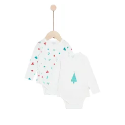 Bodies|Bodies*P'tit bisou Noël Lot de 2 Bodies manches longues de Ecru