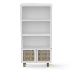 Autres Mobiliers*CBA Meubles Ochna Bibliothèque 2 tablettes + 2 portes de Blanc et cannage