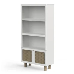 Autres Mobiliers*CBA Meubles Ochna Bibliothèque 2 tablettes + 2 portes de Blanc et cannage