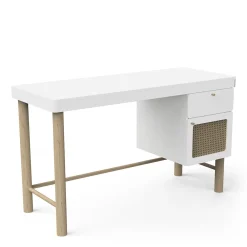 Autres Mobiliers*CBA Meubles Ochna Bureau 2 tiroirs de Blanc et cannage