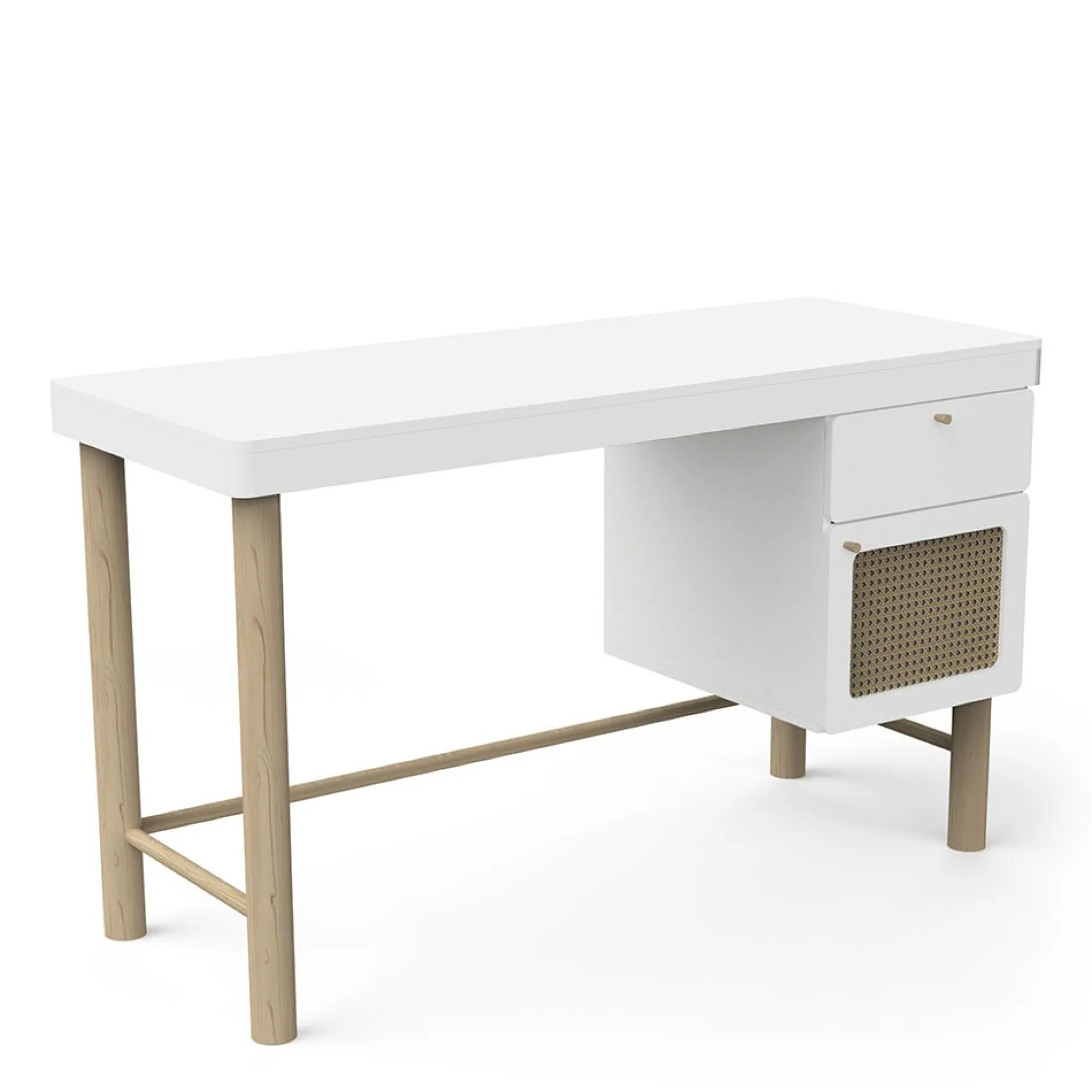 Autres Mobiliers*CBA Meubles Ochna Bureau 2 tiroirs de Blanc et cannage