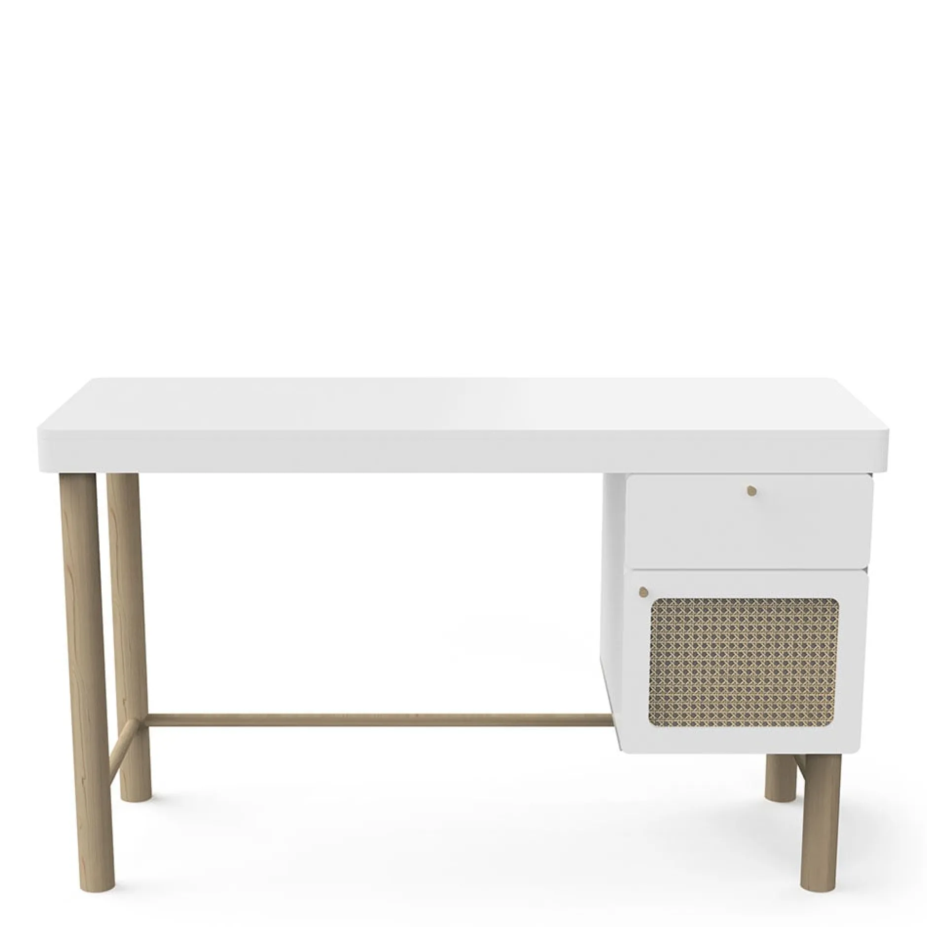 Autres Mobiliers*CBA Meubles Ochna Bureau 2 tiroirs de Blanc et cannage