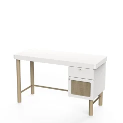 Autres Mobiliers*CBA Meubles Ochna Bureau 2 tiroirs de Blanc et cannage