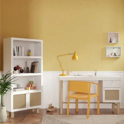 Autres Mobiliers*CBA Meubles Ochna Bureau 2 tiroirs de Blanc et cannage