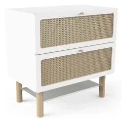 Commodes*CBA Meubles Ochna Commode 2 tiroirs + 1 étagère de Blanc et cannage