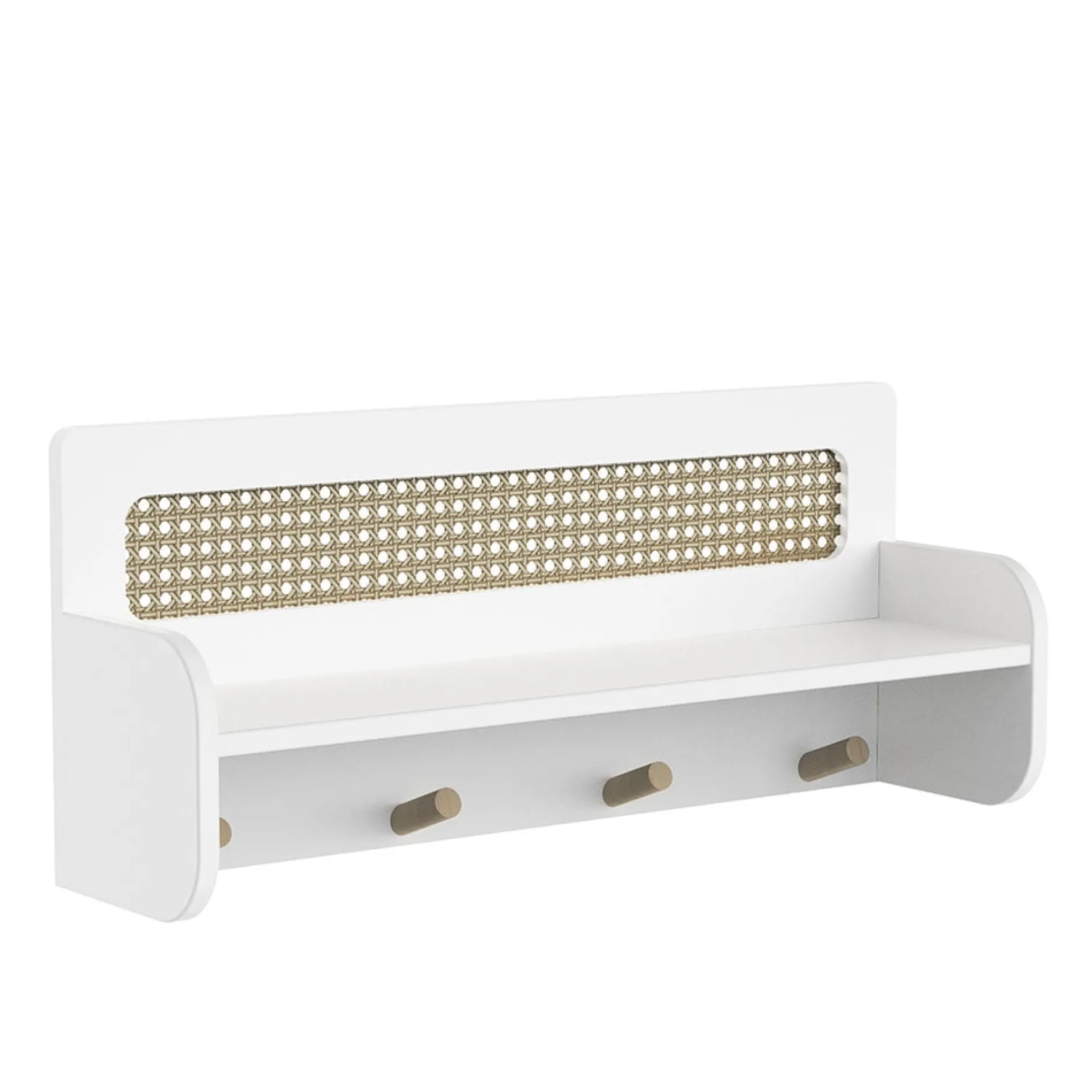 Autres Mobiliers*CBA Meubles Ochna Etagère murale + 4 patères de Blanc et cannage