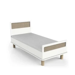 Lits 70X140 Évolutifs*CBA Meubles Ochna Lit enfant sans barreau 70 x 140 cm de Blanc et cannage