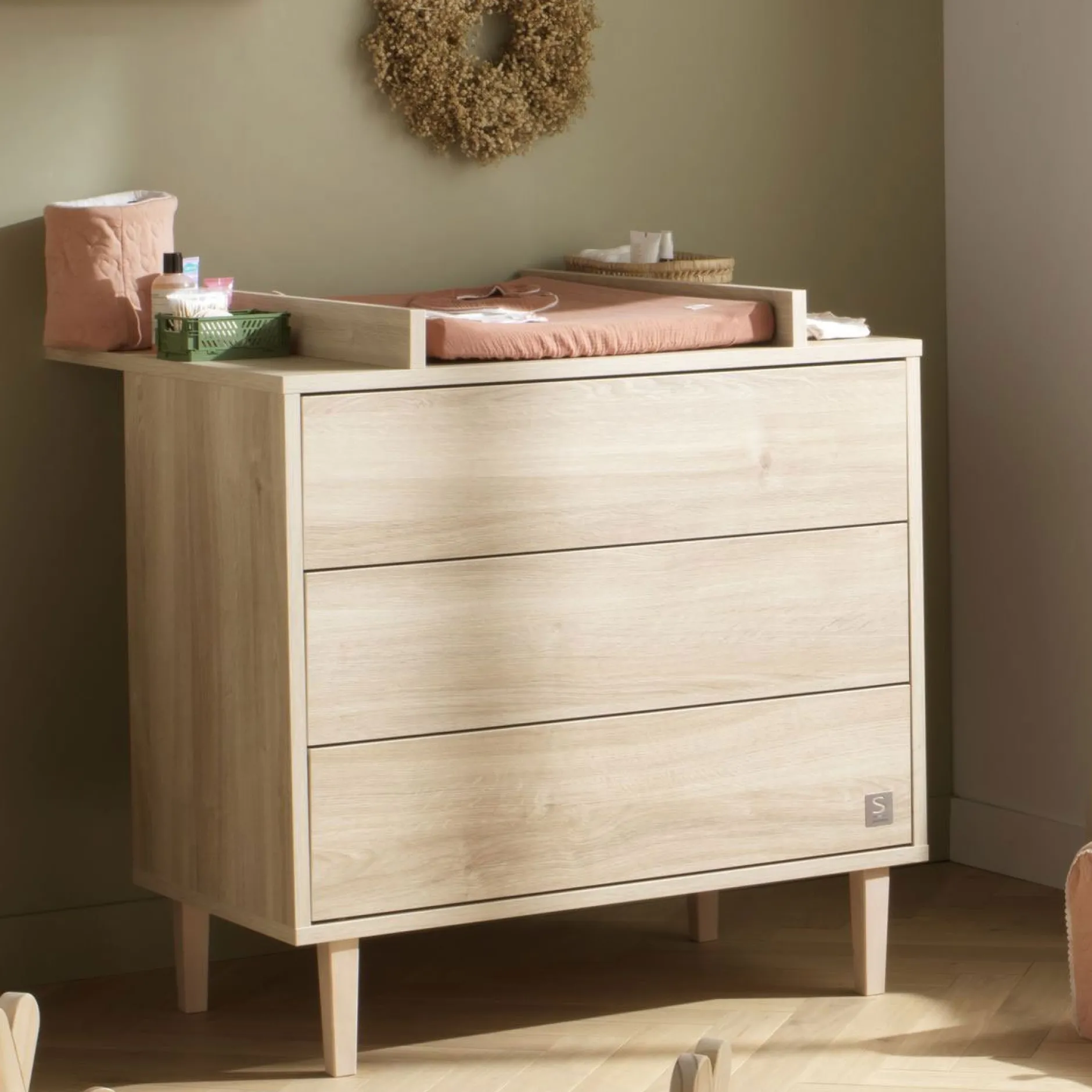 Commodes*Sauthon Baby's Sweet Home Paloma Commode 3 tiroirs de Bois chêne sépia