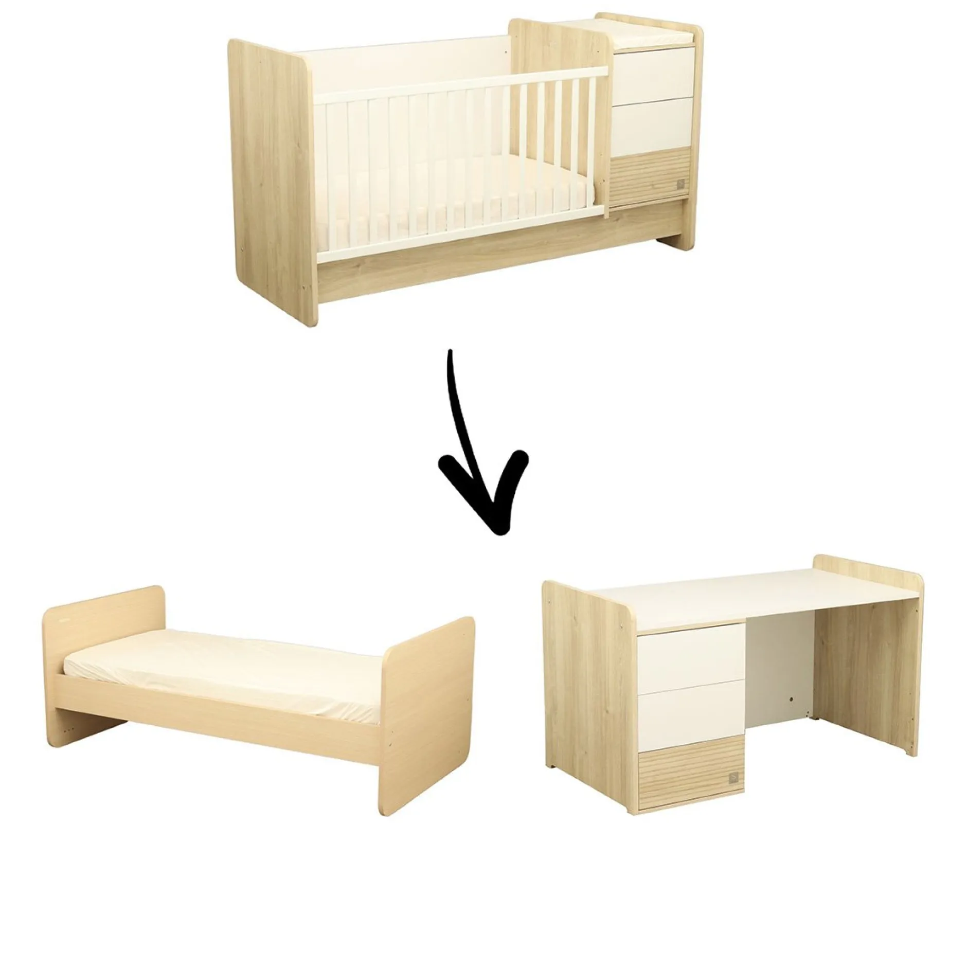 Lits 70X140 Évolutifs*Sauthon Baby's Sweet Home Paloma Lit combiné évolutif 70 x 140 cm de Chêne sépia blanc