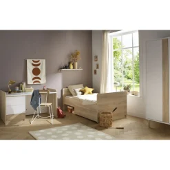 Lits 70X140 Évolutifs*Sauthon Baby's Sweet Home Paloma Lit combiné évolutif 70 x 140 cm de Chêne sépia blanc