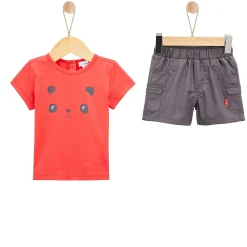 Pantalons, Shorts|T-Shirts, Polos, Chemises*P'tit bisou Panda & Coccinelle Haut + Short 1 mois de Rouge
