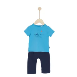 Pantalons, Shorts|T-Shirts, Polos, Chemises*P'tit bisou Plage Ensemble Pantalon + Tee-shirt de Bleu