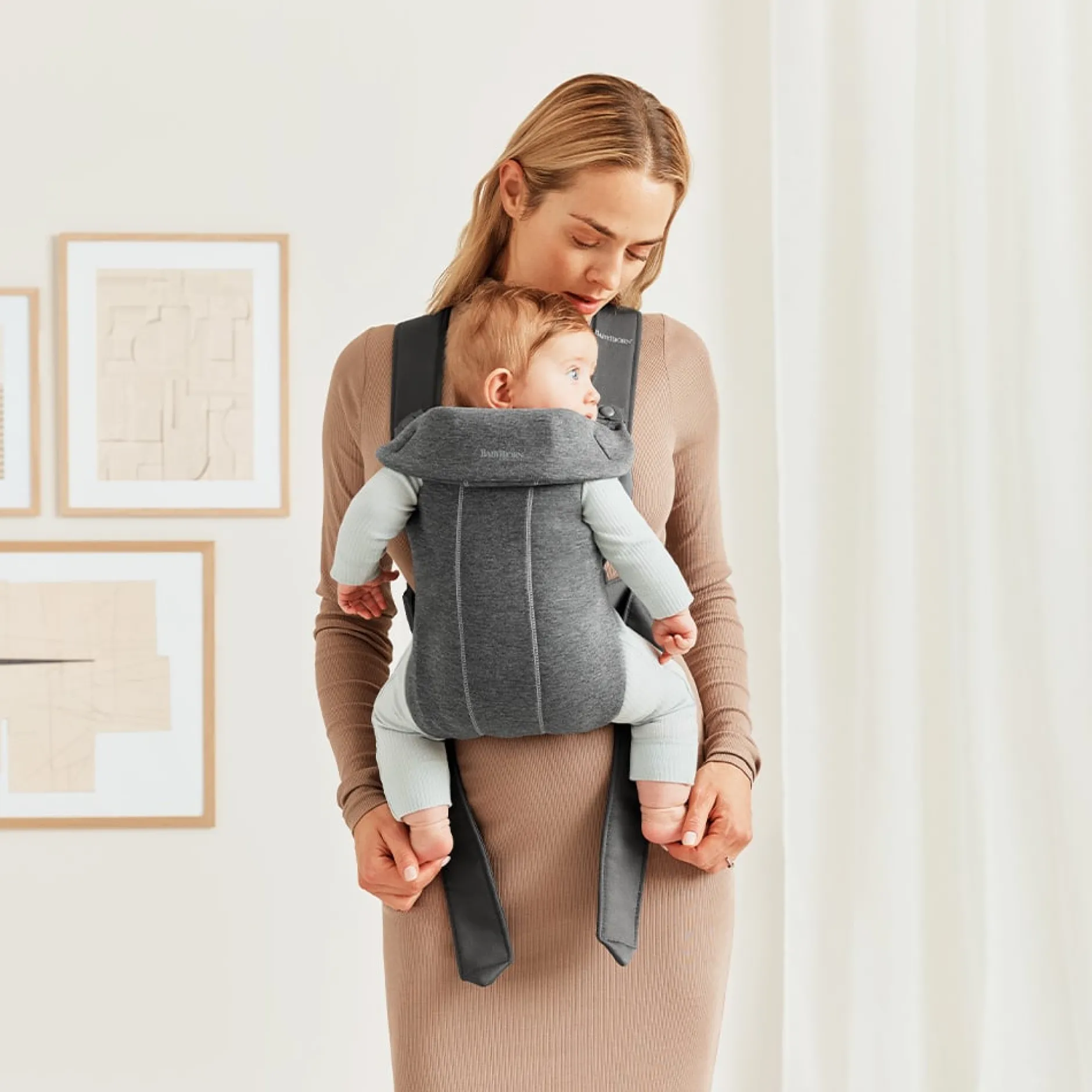 Porte Bébé Ventral|Tout Pour Vos Balades*BabyBjörn Porte-bébé Mini de Gris Foncé Jersey 3D