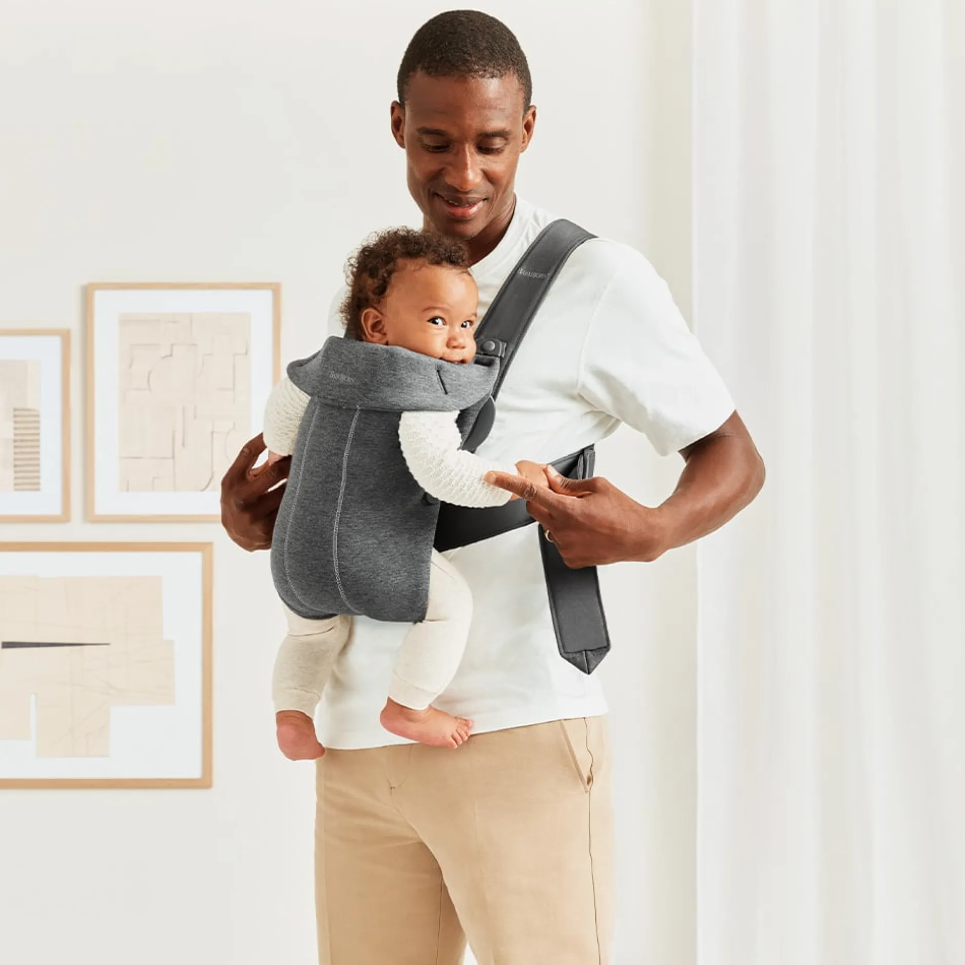 Porte Bébé Ventral|Tout Pour Vos Balades*BabyBjörn Porte-bébé Mini de Gris Foncé Jersey 3D