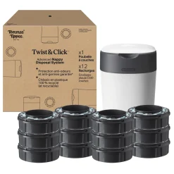 Poubelles*Tommee Tippee Poubelle à Couches Avancée Twist & Click Starter-pack, Lot de 12 Recharges de Blanc