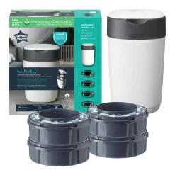 Poubelles*Tommee Tippee Poubelle à Couches Avancée Twist & Click Starter-Pack, Lot de 4 Recharges de Blanc