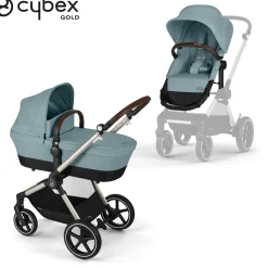 Poussettes 2-En-1|Tout Pour Vos Balades*CYBEX Poussette 2-en-1 Eos Lux de Châssis Taupe - Sky Blue