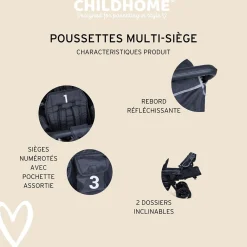 Poussettes Doubles & Triples|Tout Pour Vos Balades*Childhome Poussette Quadruple avec frein auto + housse de pluie + pare-soleil de Noir