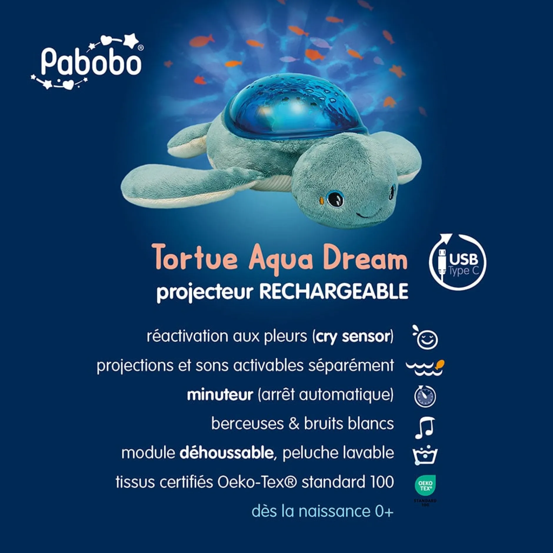 Veilleuses*Pabobo Projecteur Tortue Aqua Dream de