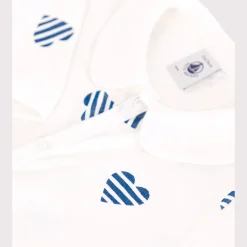 Pyjamas|Pyjamas*Petit Bateau Pyjama bébé en coton sans pieds avec col cœur rayé de Blanc Marshmallow