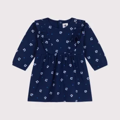 Robes, Jupes*Petit Bateau Robe bébé en coton manches longues imprimée à fleurs de Bleu Médiéval