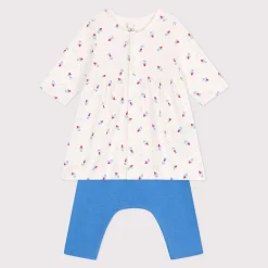 Robes, Jupes*Petit Bateau Robe bébé et legging en coton de Blanc Marshmallow