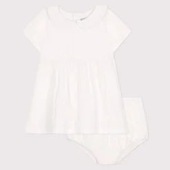 Robes, Jupes*Petit Bateau Robe blanche bébé en coton, bloomer et leurs détails ajourés de Ecume