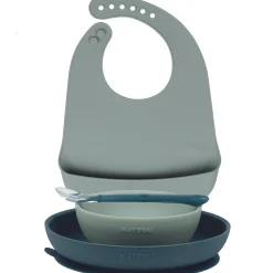 Coffrets*Nattou Set Repas Enfant avec Bavoir 4 pièces Silicone de Vert