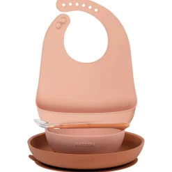 Coffrets*Nattou Set Repas Enfant avec Bavoir 4 pièces Silicone de Rose