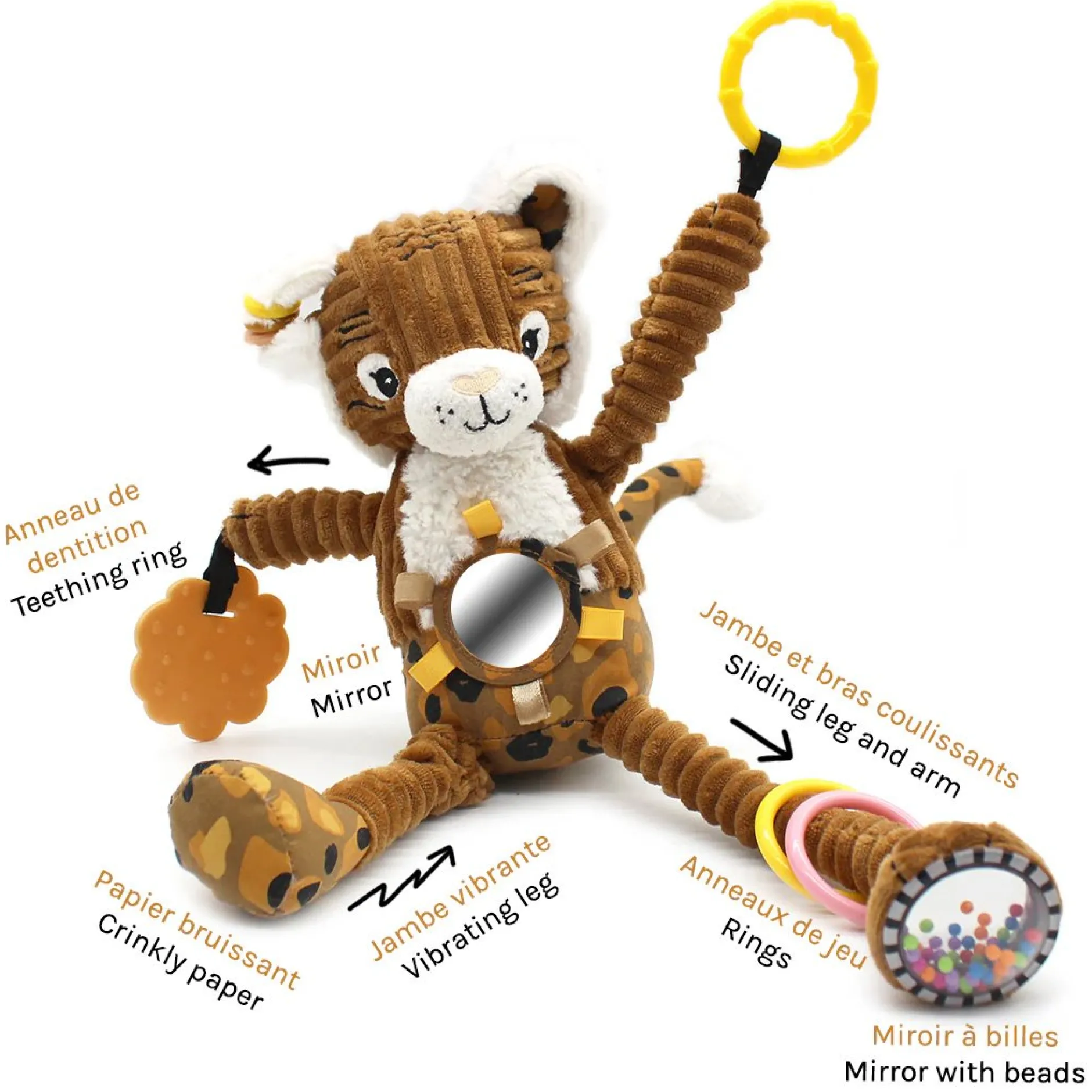 Jouets D'Activités*Les Déglingos Speculos le tigre Peluche d'activités nomade de