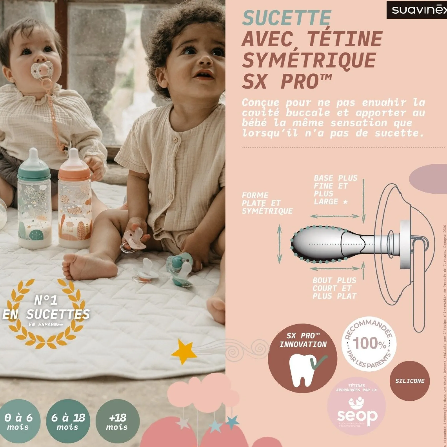 Sucettes*Suavinex Sucettes symétriques SX PRO Lot de 2 0-6 mois de Dreams Bleu