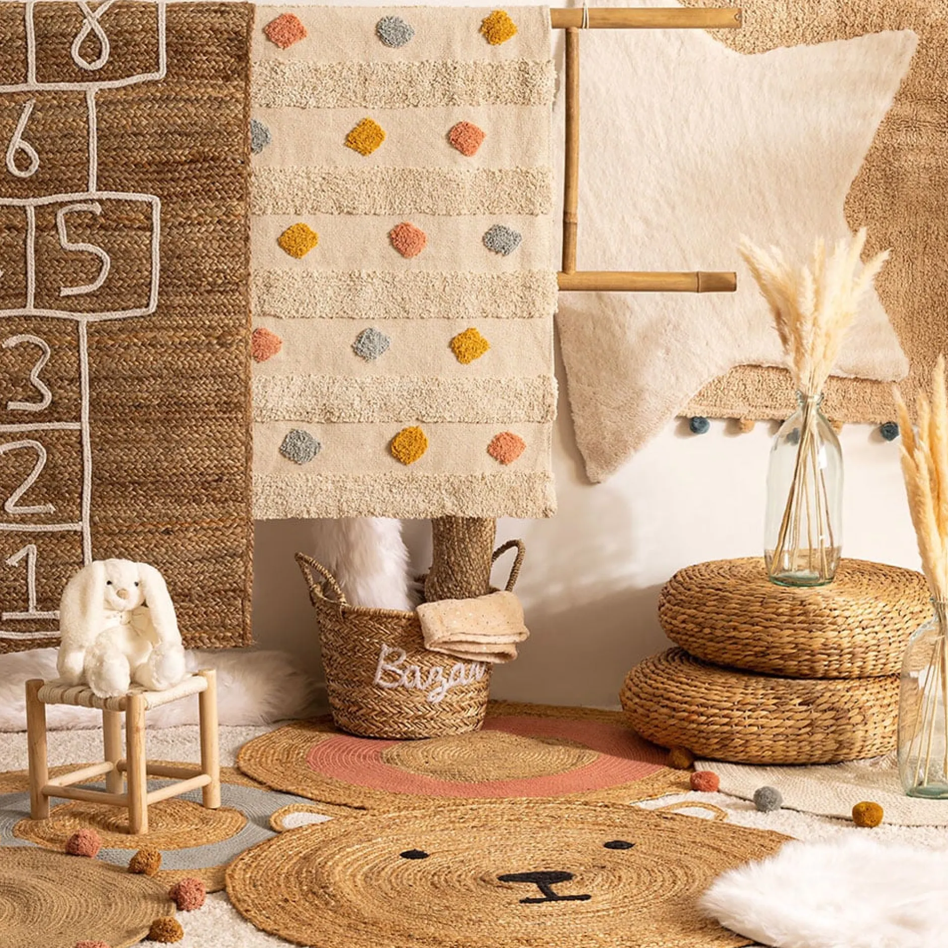 Tapis*Atmosphera Tapis rond enfant ourson en jute 100 cm de