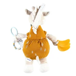 Peluches Musicales*Noukies Tiga, Stegi & Ops Peluche d'activités Tiga en Veloudoux et mousseline de coton BIO de Beige/ocre