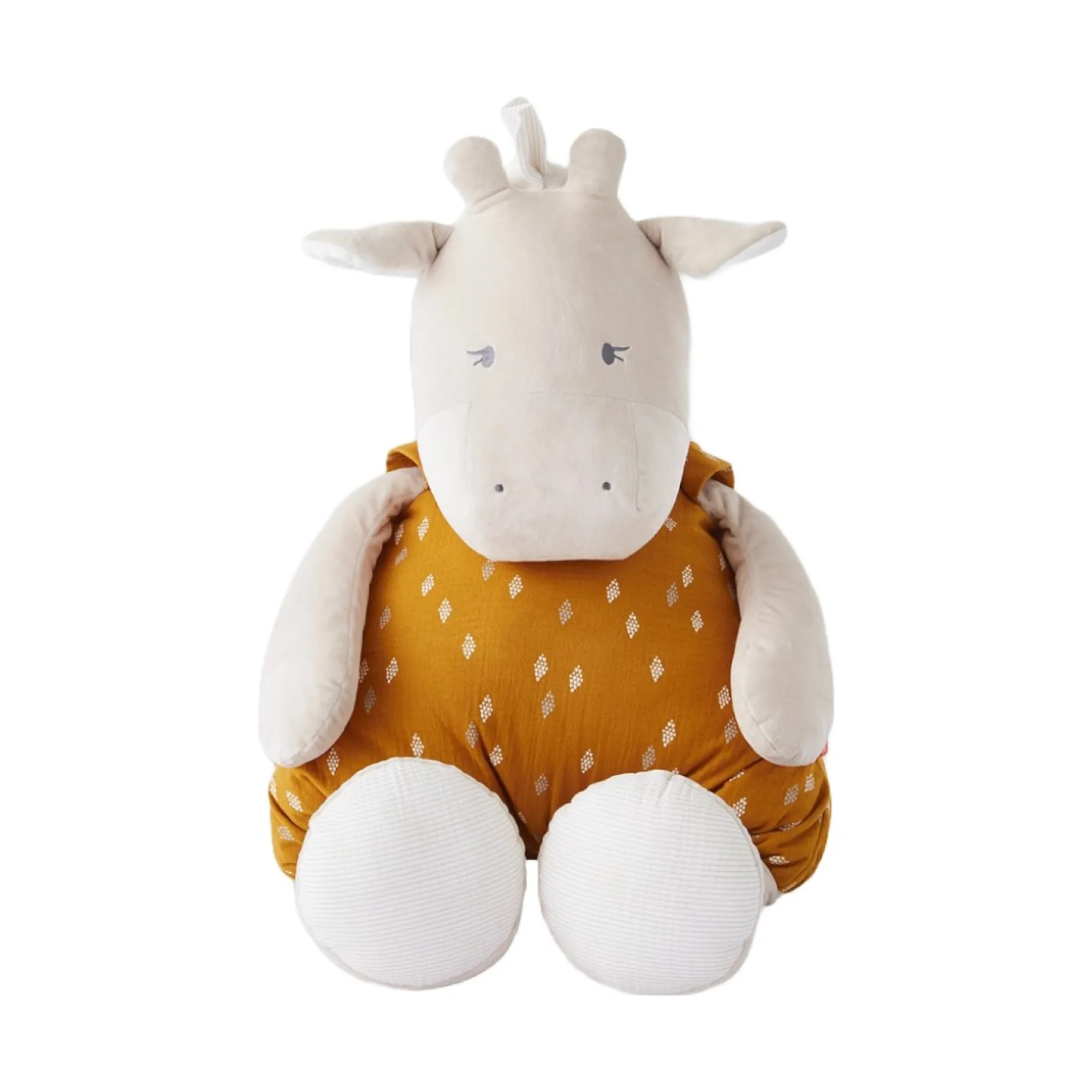 Doudous*Noukies Tiga, Stegi & Ops Peluche large Tiga en Veloudoux et mousseline de coton de Beige/ocre