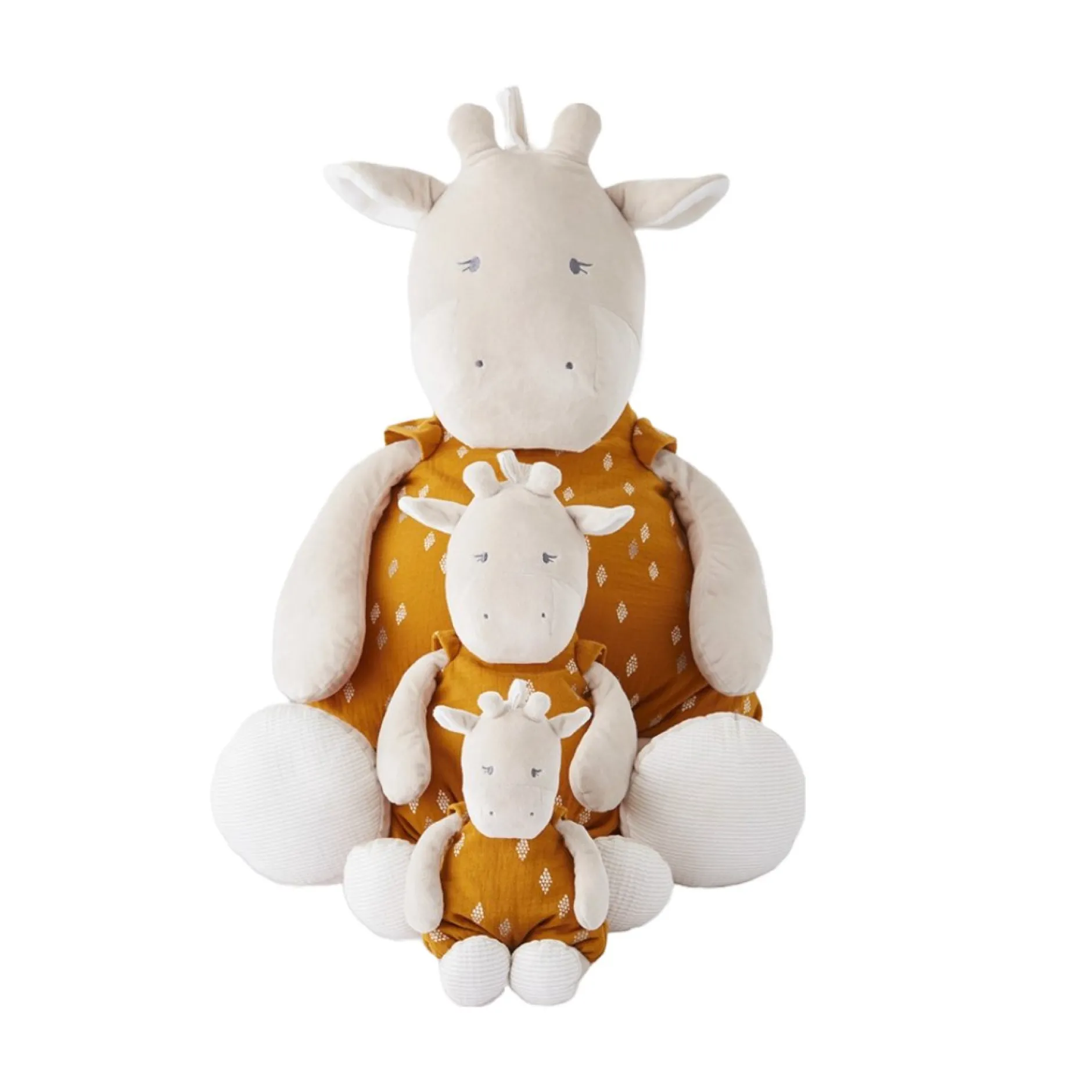 Doudous*Noukies Tiga, Stegi & Ops Peluche large Tiga en Veloudoux et mousseline de coton de Beige/ocre