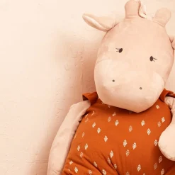 Doudous*Noukies Tiga, Stegi & Ops Peluche large Tiga en Veloudoux et mousseline de coton de Beige/ocre