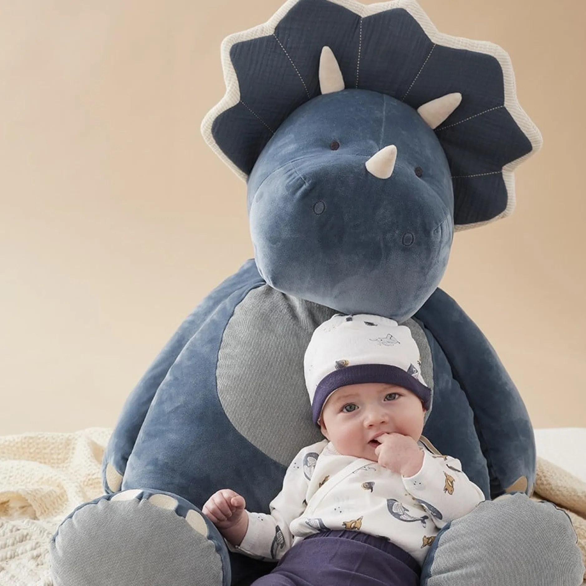 Doudous*Noukies Tiga, Stegi & Ops Peluche large en Veloudoux Ops de Bleu