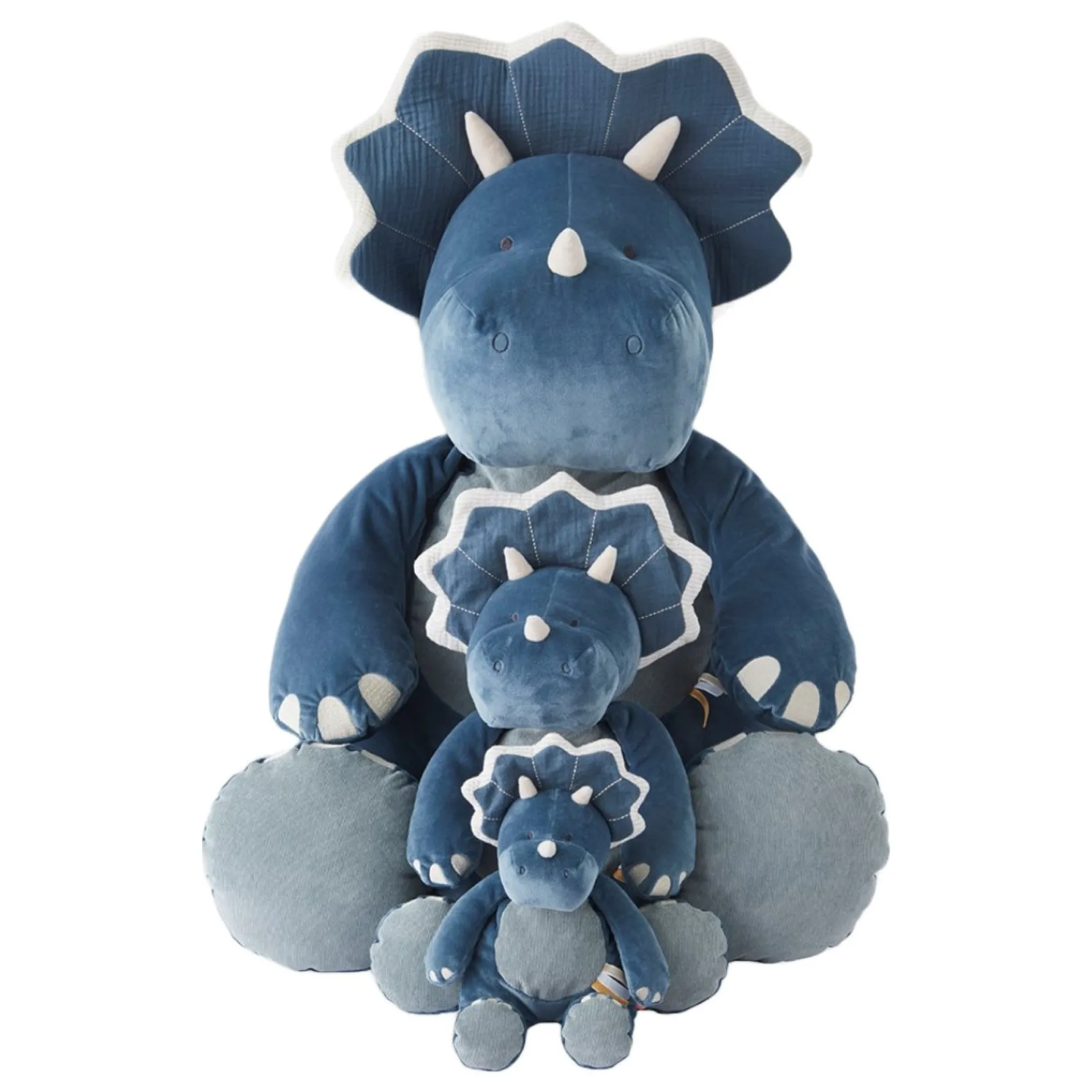 Doudous*Noukies Tiga, Stegi & Ops Peluche large en Veloudoux Ops de Bleu